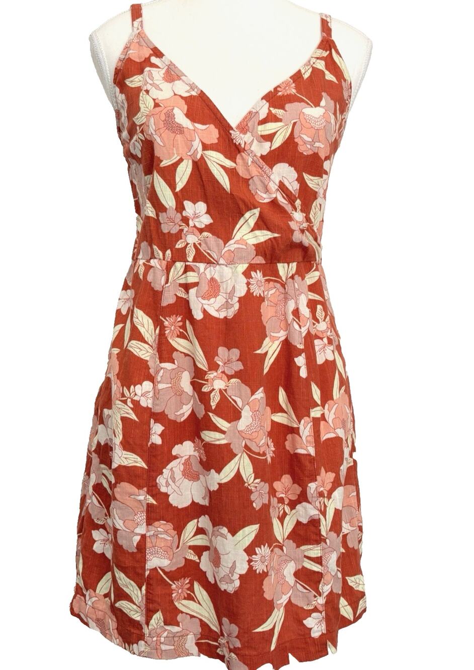 THE NORMAL BRAND Sonoran Slub Surplice Tank Mini Dress Orange Floral Resort S